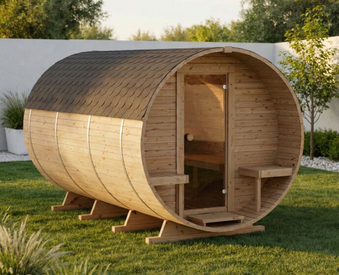 Beczka Sauna Zewnętrzna 340 cm z Piecem Elektrycznym