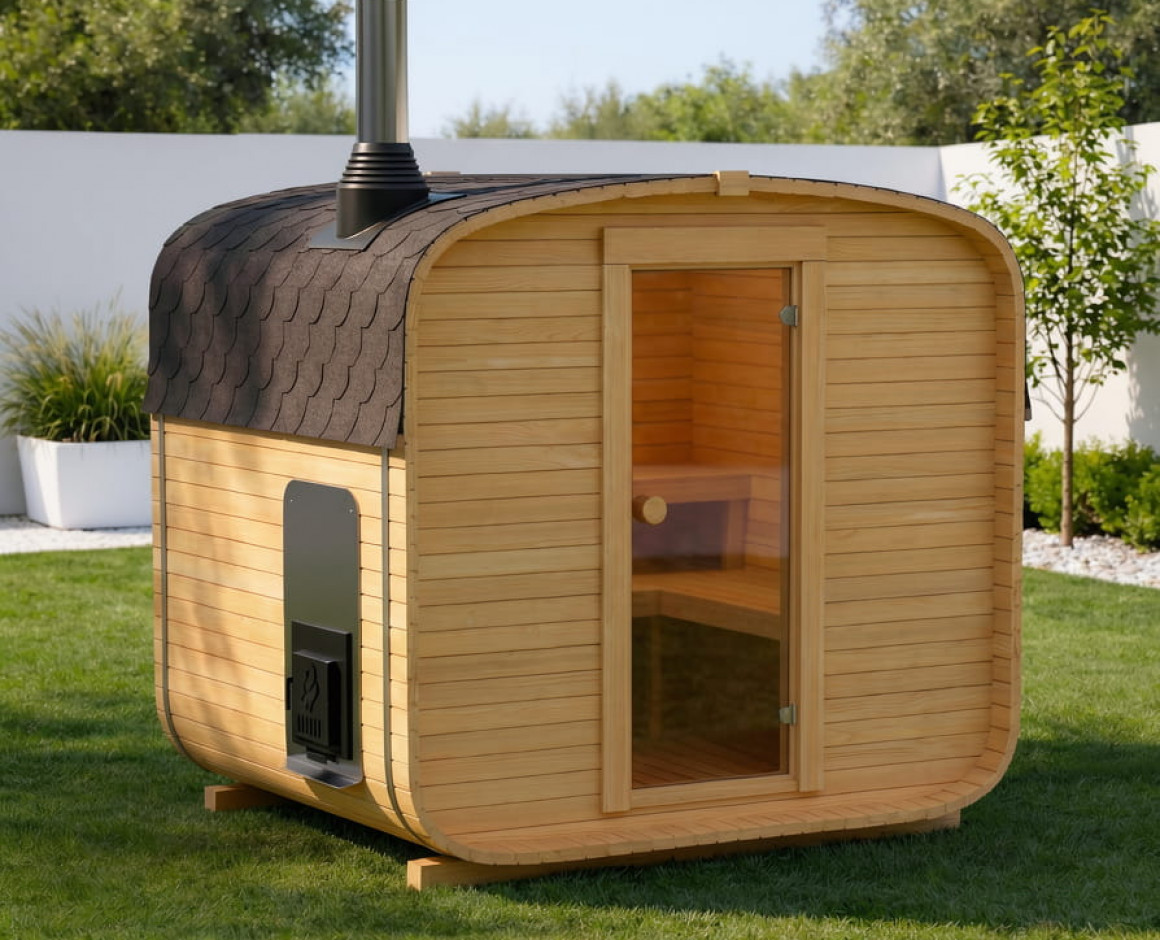 Sauna ogrodowa QUADRO 180 cm z piecem na drewno