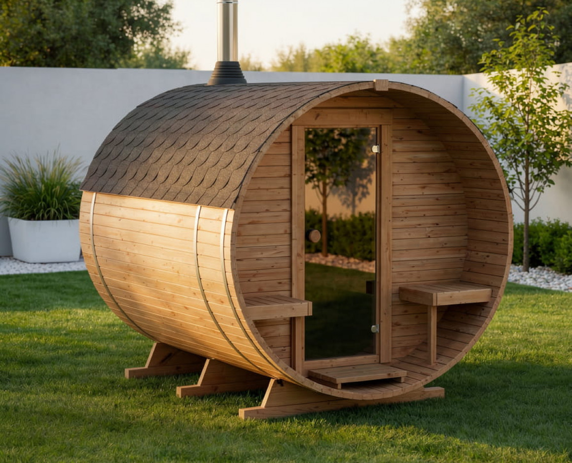 Zewnętrzna Sauna Beczka 240 cm z Piecem na Drewno
